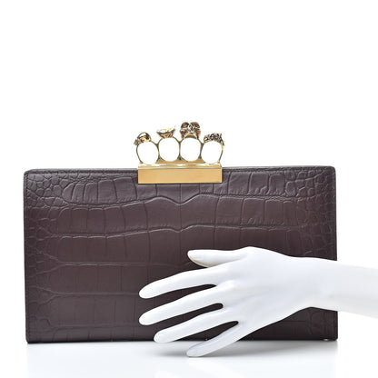 Alexander McQueen Calfskin Crocodile Embossed Knuckle Flat Clutch Burgundy 2 of 6