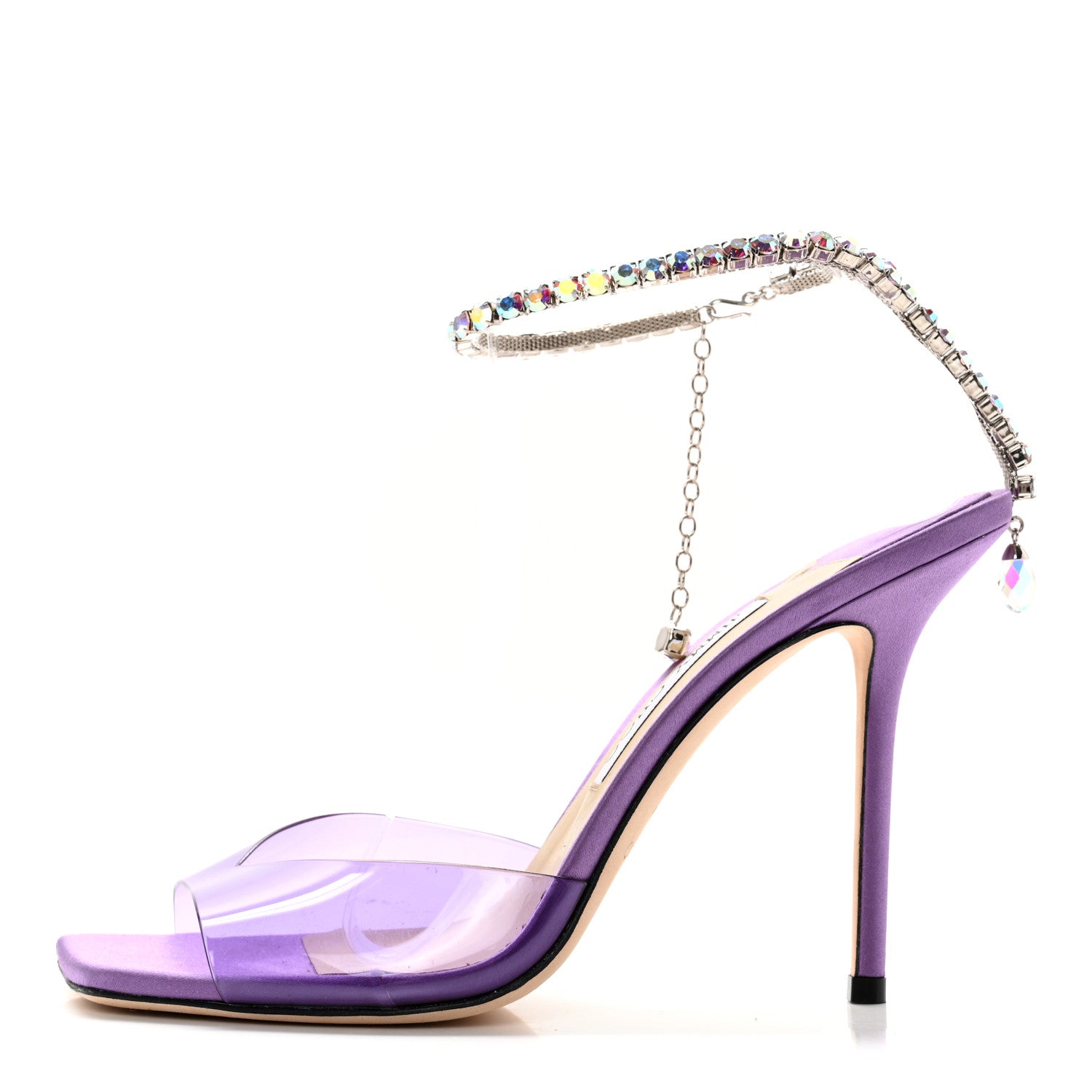 Jimmy Choo Satin PVC Crystal Saeda 100 Sandals 40 Wisteria 1 of 12