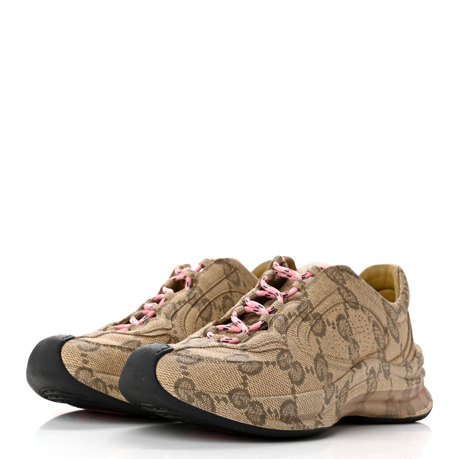 Gucci Ultralight Plume Calfskin Monogram Printed Womens Gucci Run Sneakers 37.5 Beige Ebony 3 of 8