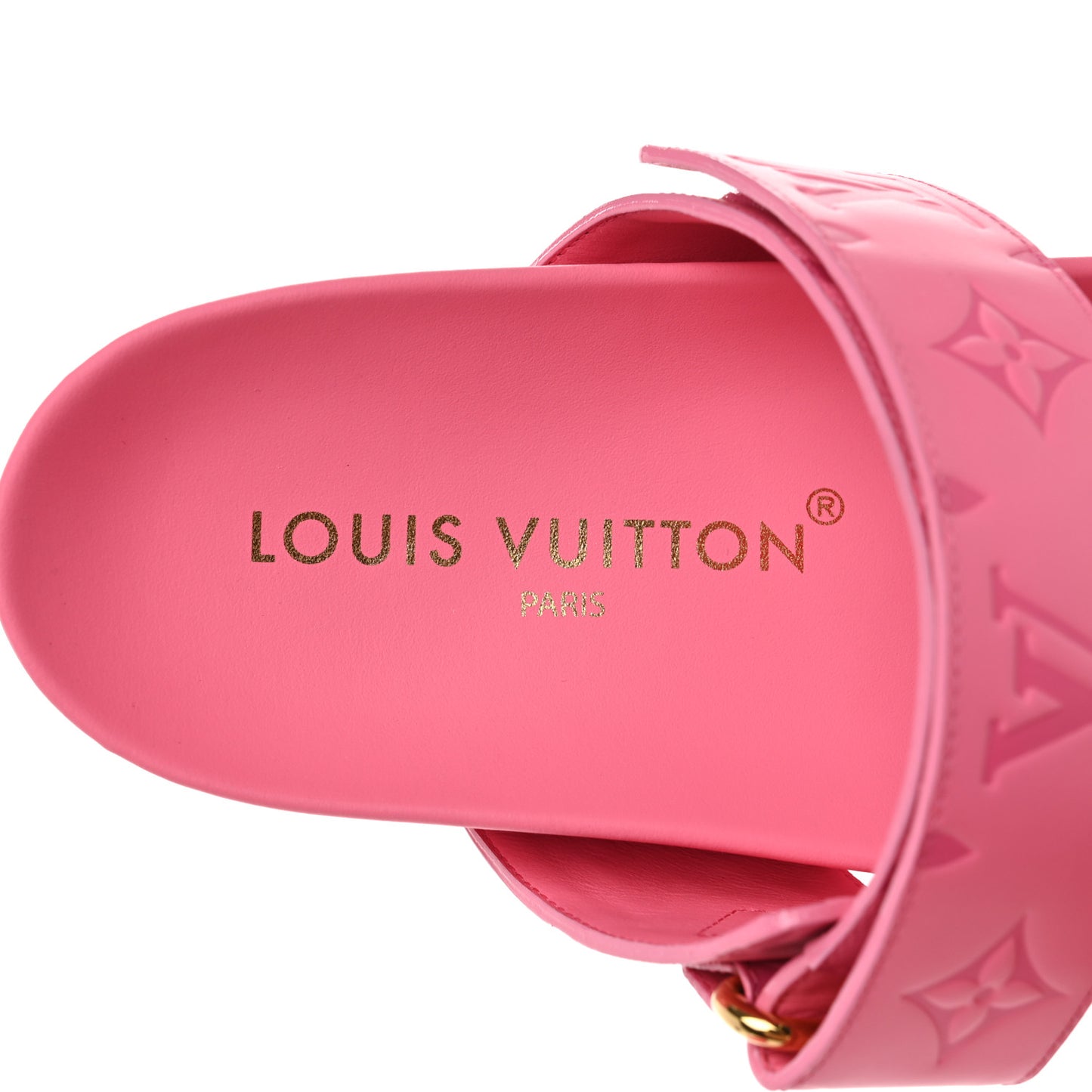 Calfskin Monogram Embossed Bom Dia Flat Mule Sandals 40 Pink