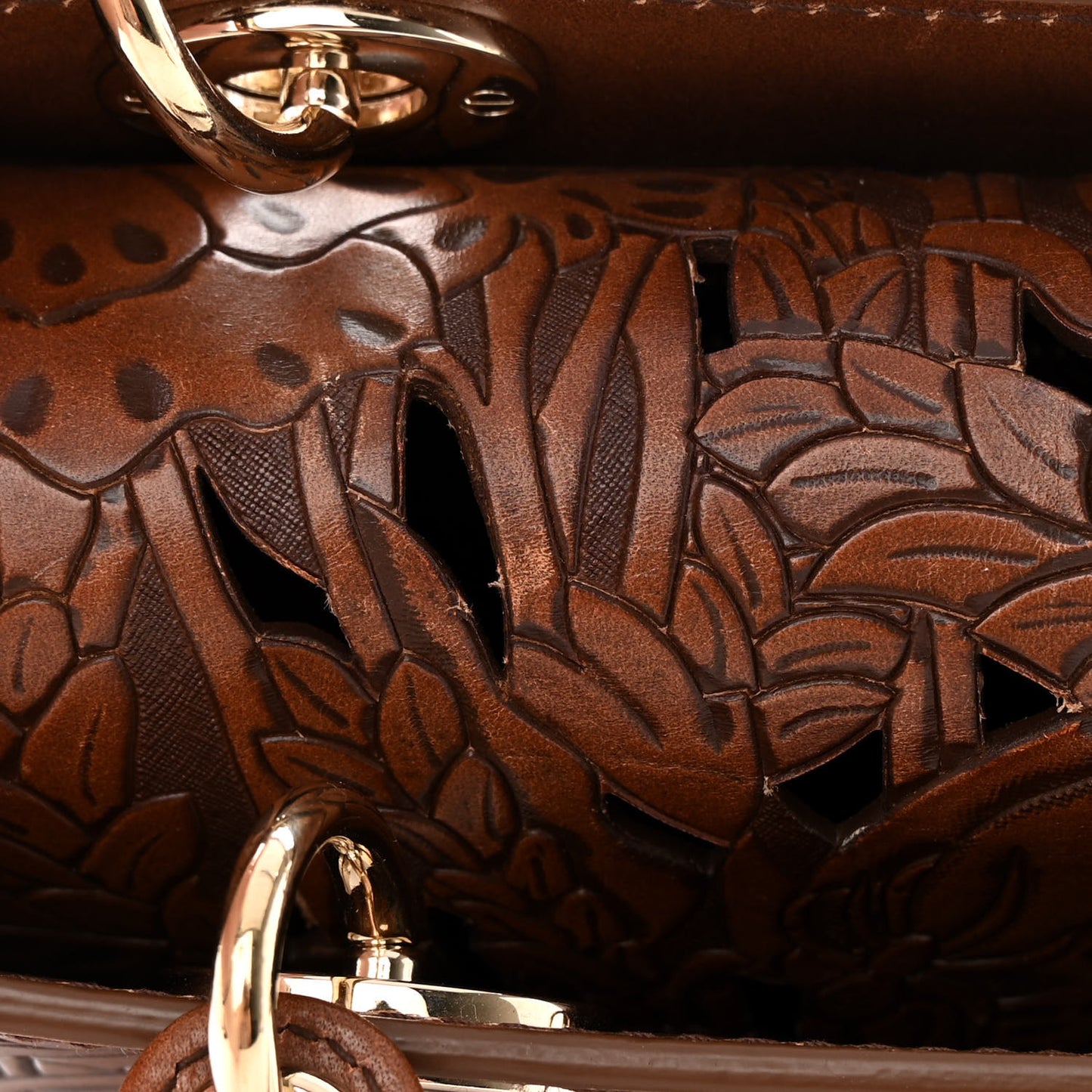 Calfskin Laser Cut Medium Lady Dior Brown