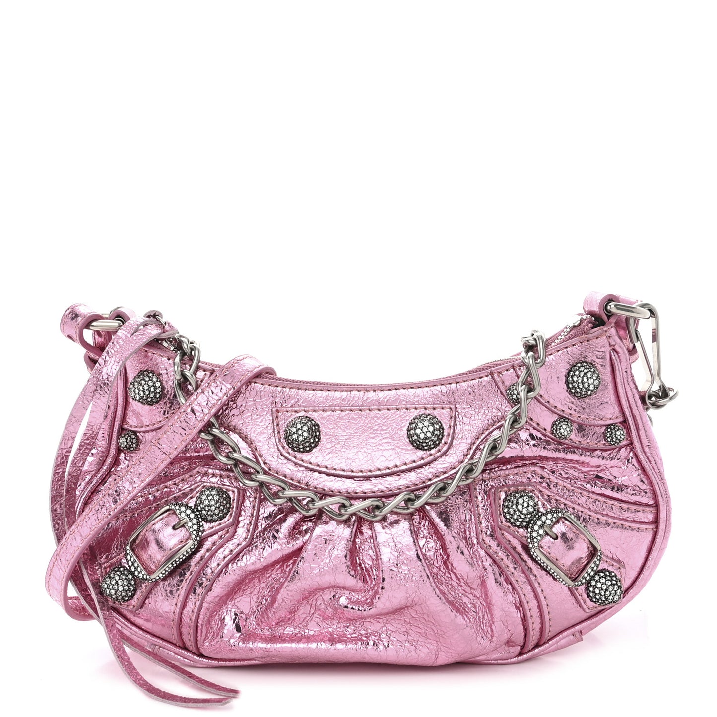 Metallic Agneau Arena Crystal Le Cagole Mini Purse With Chain Met Pink