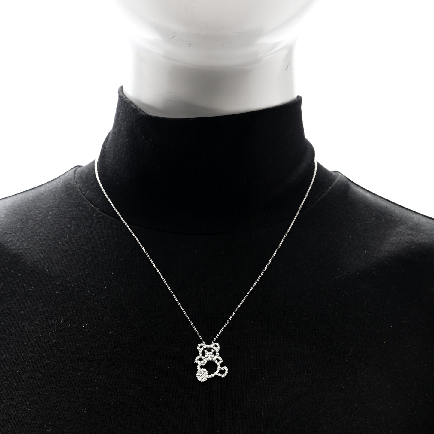 18K White Gold Diamond Teddy Bear Pendant Necklace