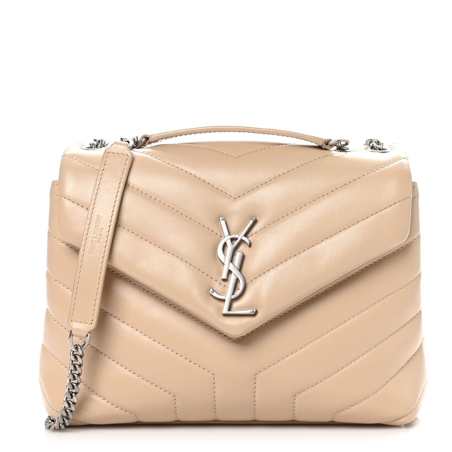 Calfskin Y Quilted Monogram Small Loulou Chain Satchel Dark Beige