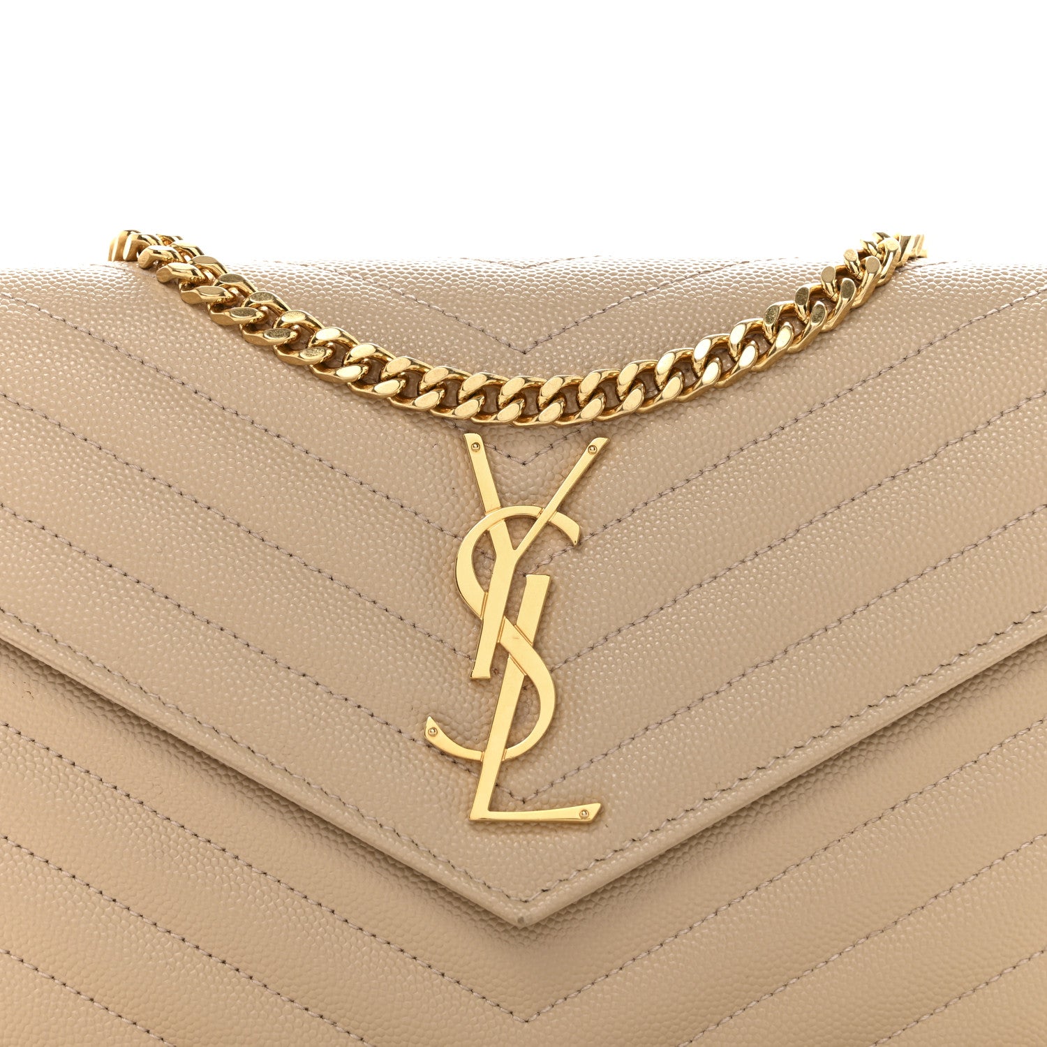 Saint Laurent Grain De Poudre Matelasse Chevron Cassandre Chain Wallet Nude Powder 8 of 13