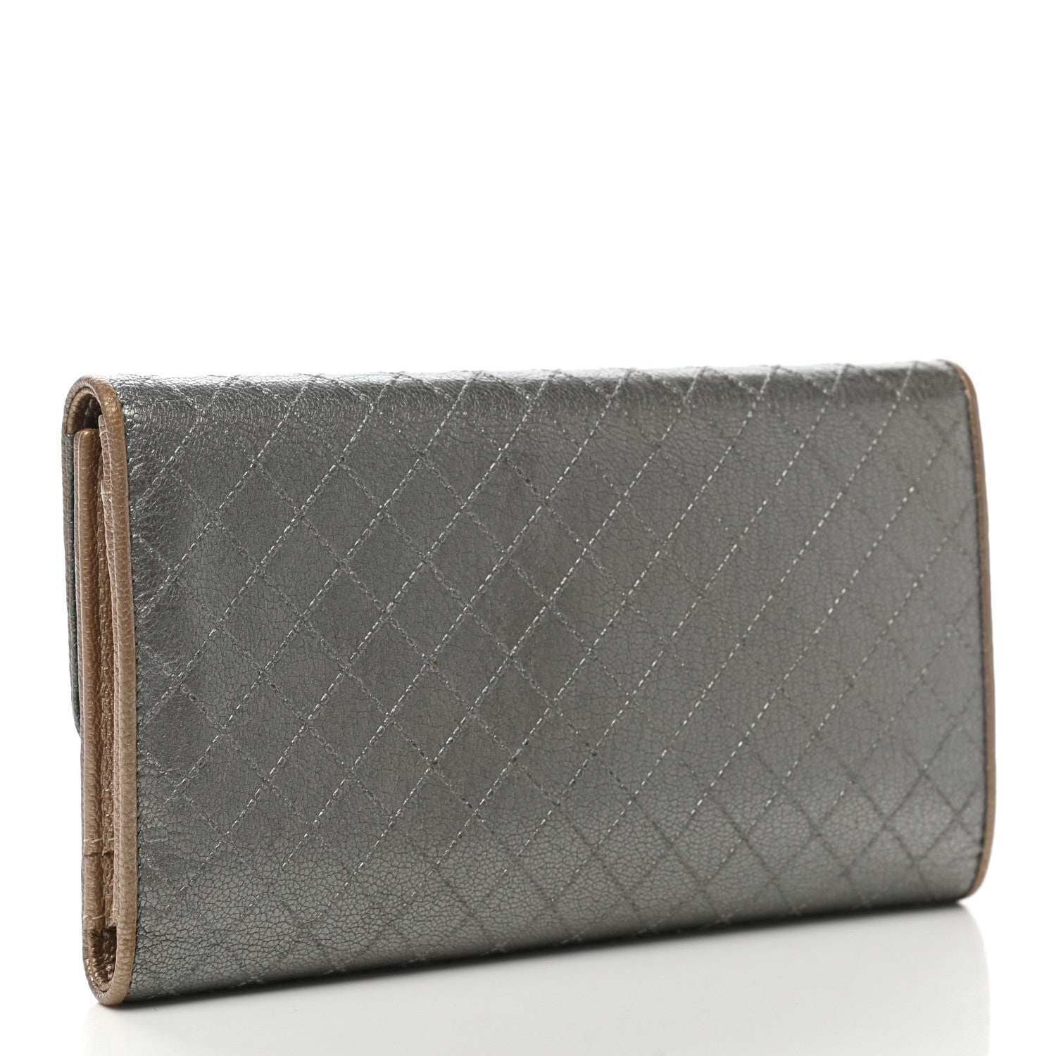 Chanel Metallic Calfskin Diamond Stitched Flap Wallet Silver Gold 3 of 7