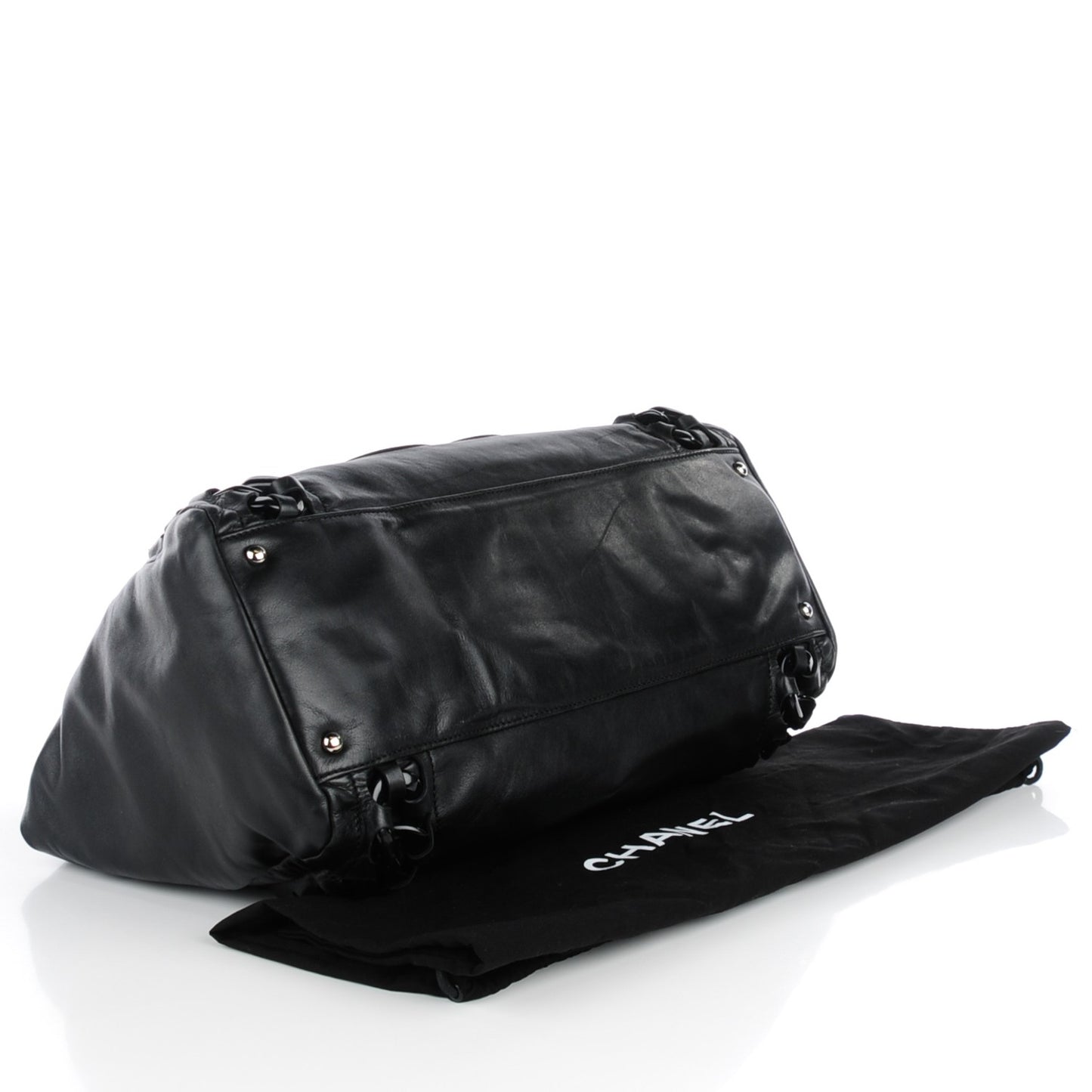 Calfskin Modern Chain Rhodoid East West Tote Black