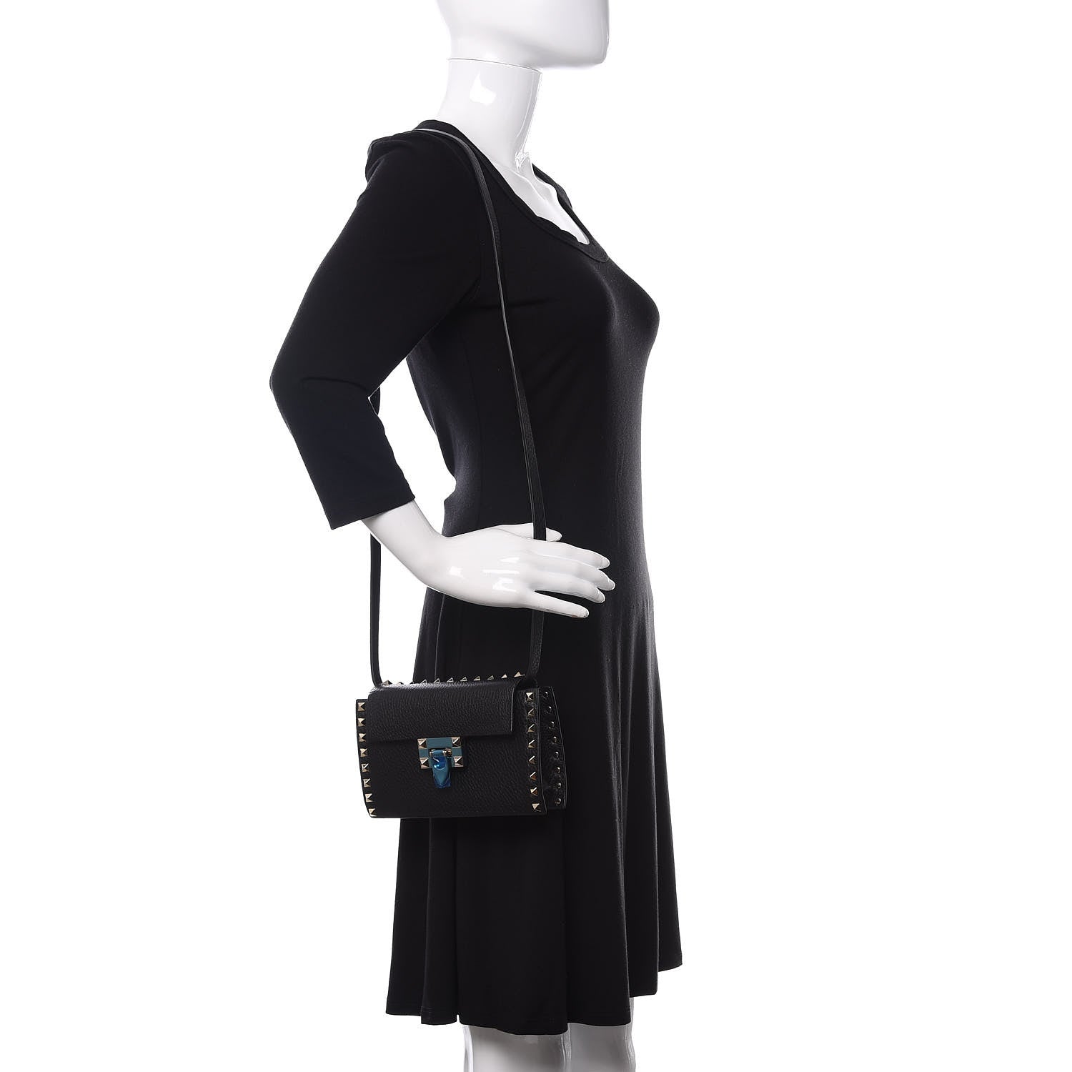 Valentino Garavani Pebbled Calfskin Small Rockstud Overlay Flap Shoulder Bag Black 2 of 9
