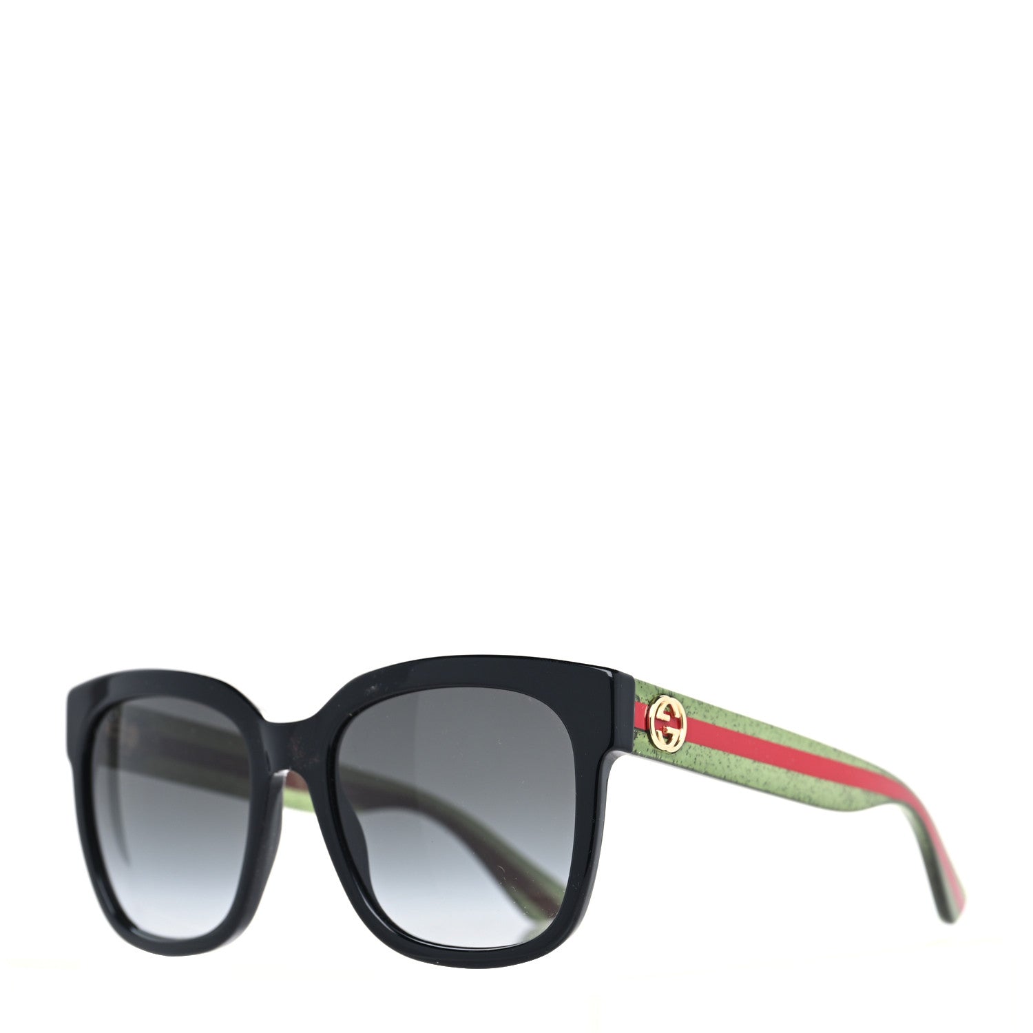 Gucci Acetate Square Frame Web Glitter Sunglasses GG0034S Black Green 1 of 7