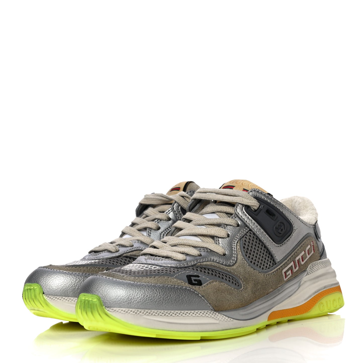 Metallic Calfskin Suede Womens Ultrapace Sneakers 35.5 Silver Oatmeal