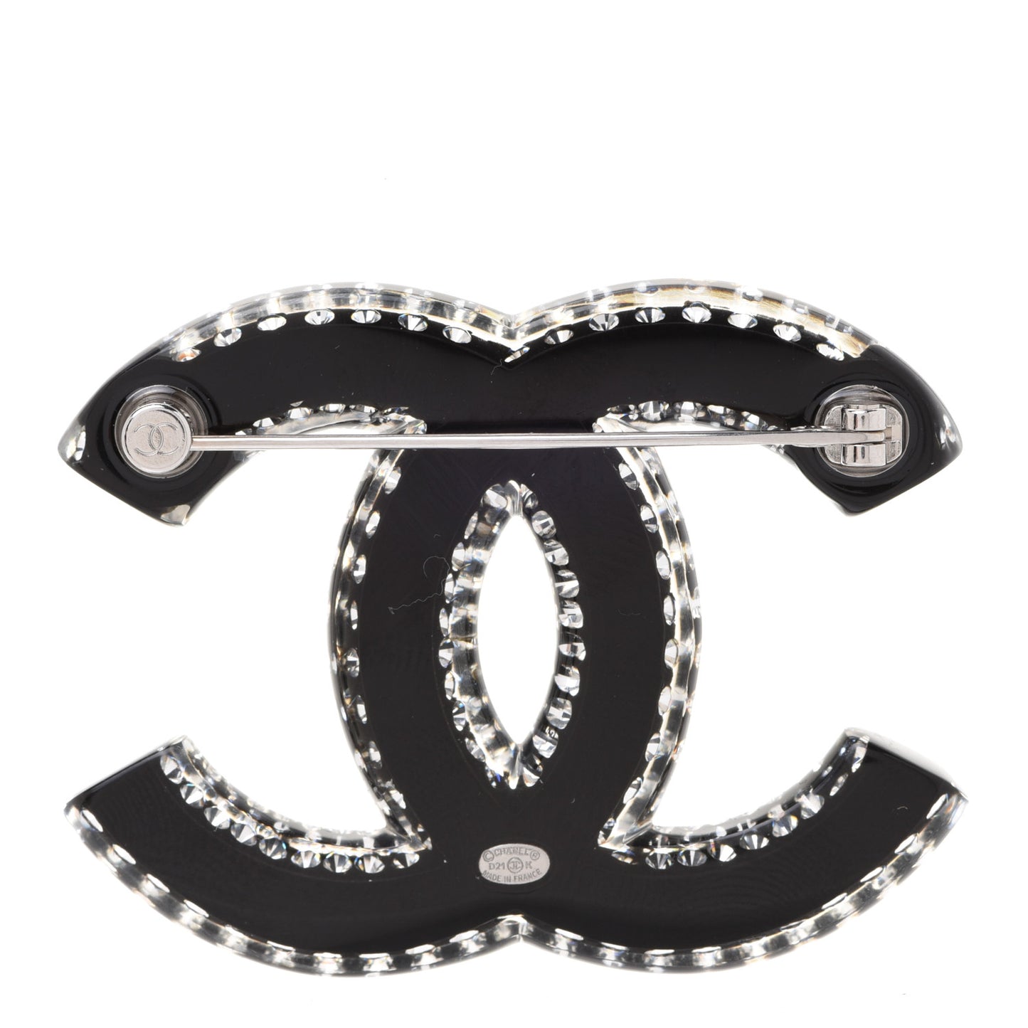 Resin Crystal CC Brooch Silver Black