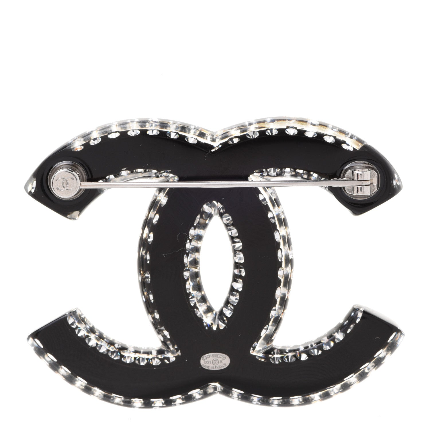 Chanel Resin Crystal CC Brooch Silver Black 3 of 5