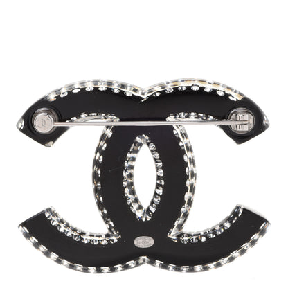 Chanel Resin Crystal CC Brooch Silver Black 3 of 5