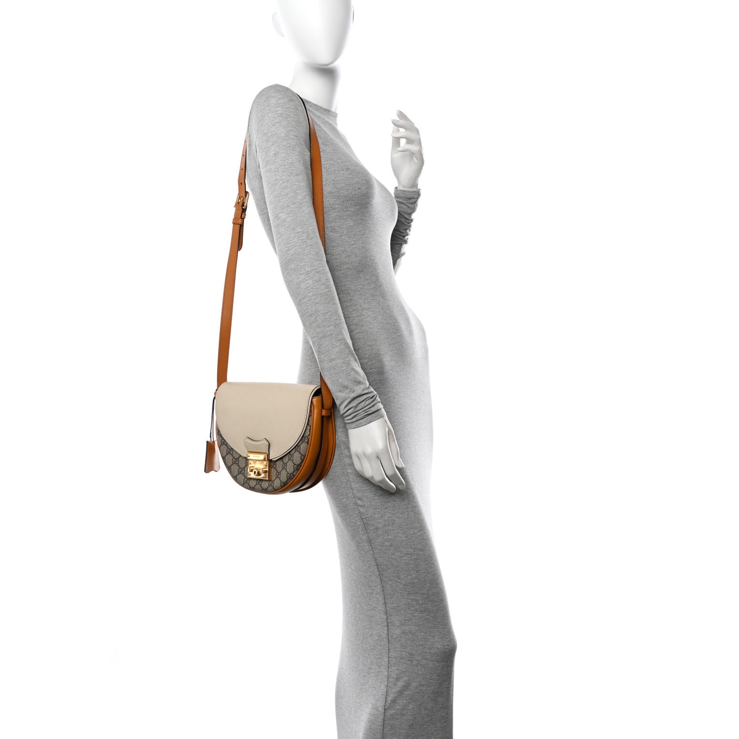 GG Supreme Monogram Calfskin Small Padlock Messenger Shoulder Bag Beige Mystic White Sun Oil
