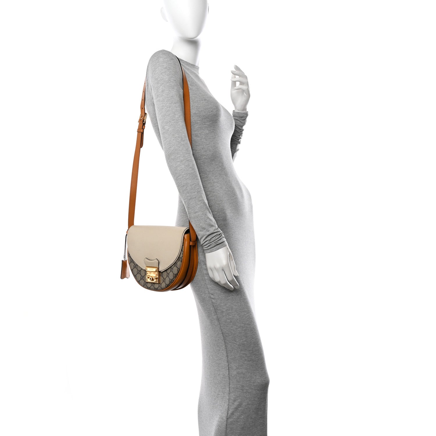 Gucci GG Supreme Monogram Calfskin Small Padlock Messenger Shoulder Bag Beige Mystic White Sun Oil 2 of 15