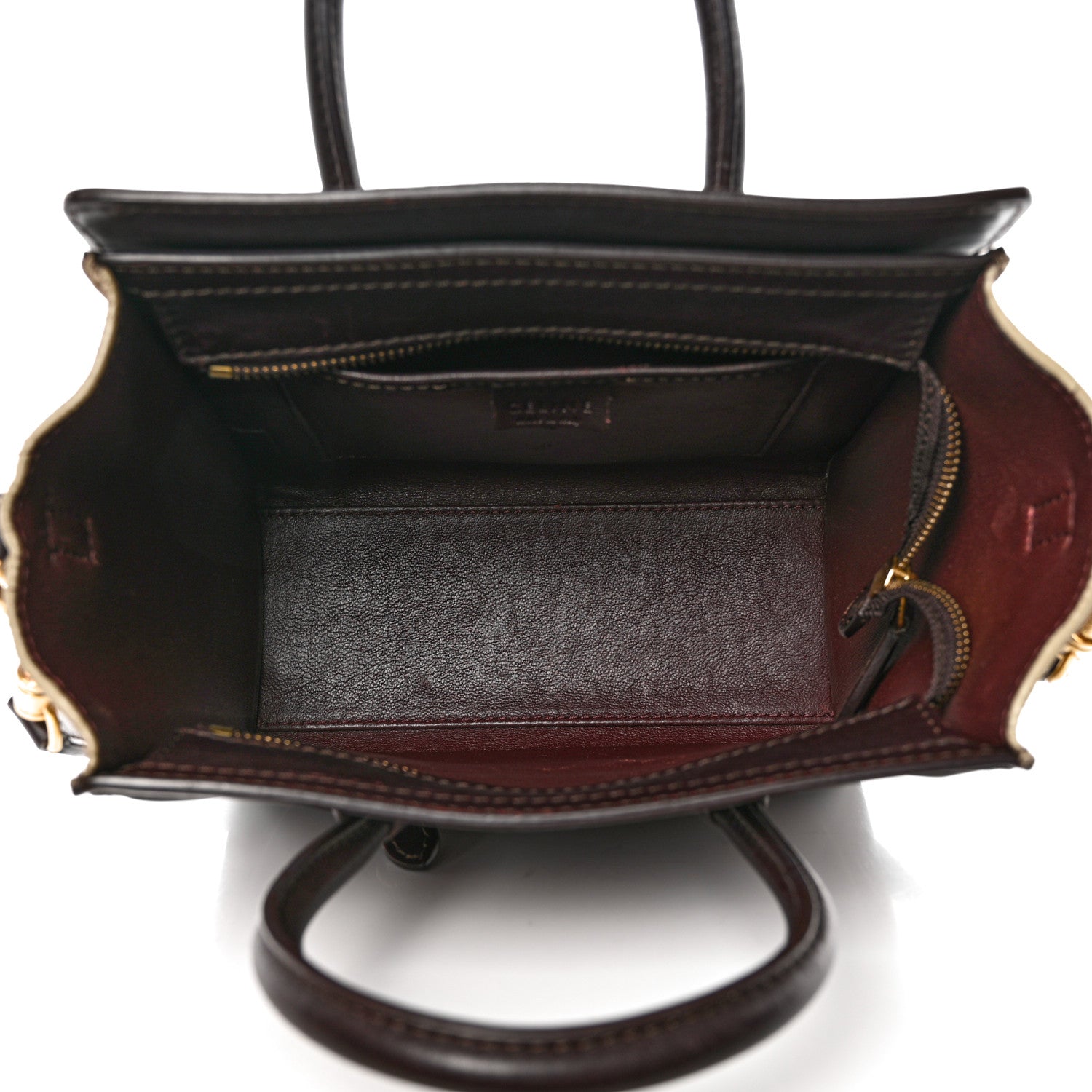 Celine Calfskin Suede Nano Tri-Color Luggage Burgundy 5 of 13