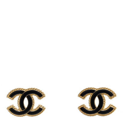 Chanel Enamel Metal Rope CC Earrings Black Gold 1 of 5