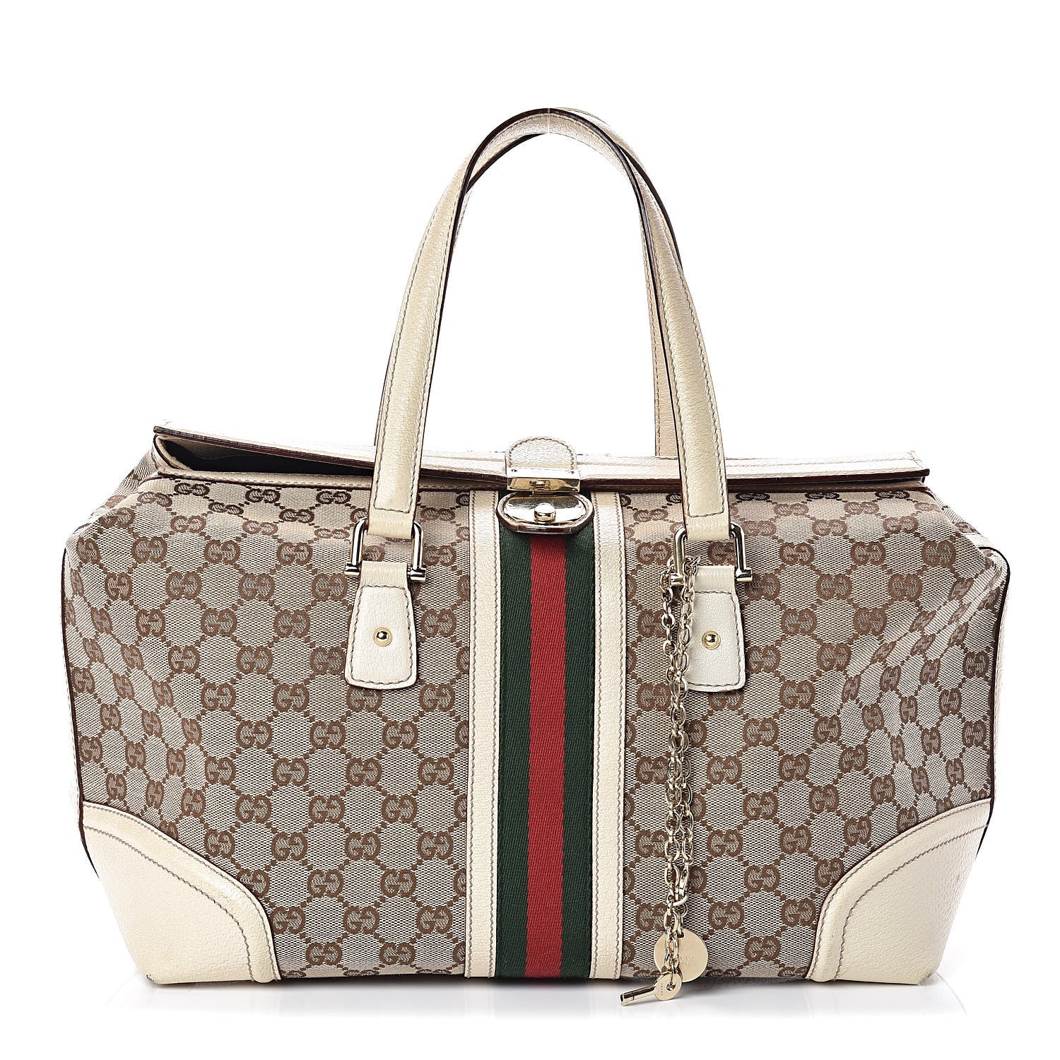 Gucci Monogram Web Large Treasure Boston Tote Beige 1 of 17