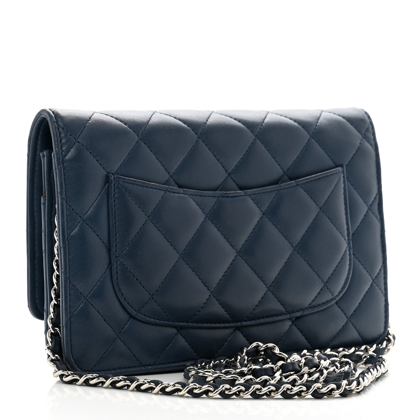 Lambskin Quilted Wallet On Chain WOC Navy Blue