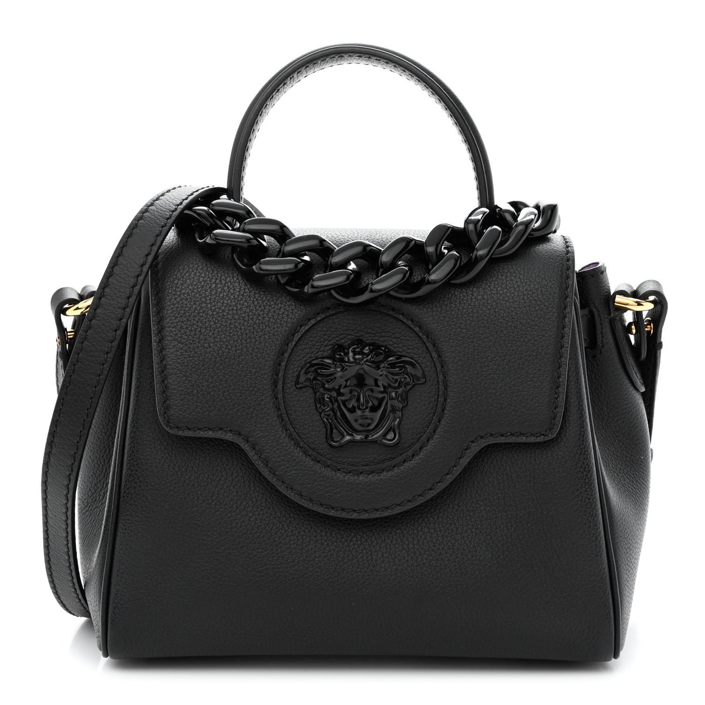 Grained Calfskin Small La Medusa Top Handle Bag Black Lilac