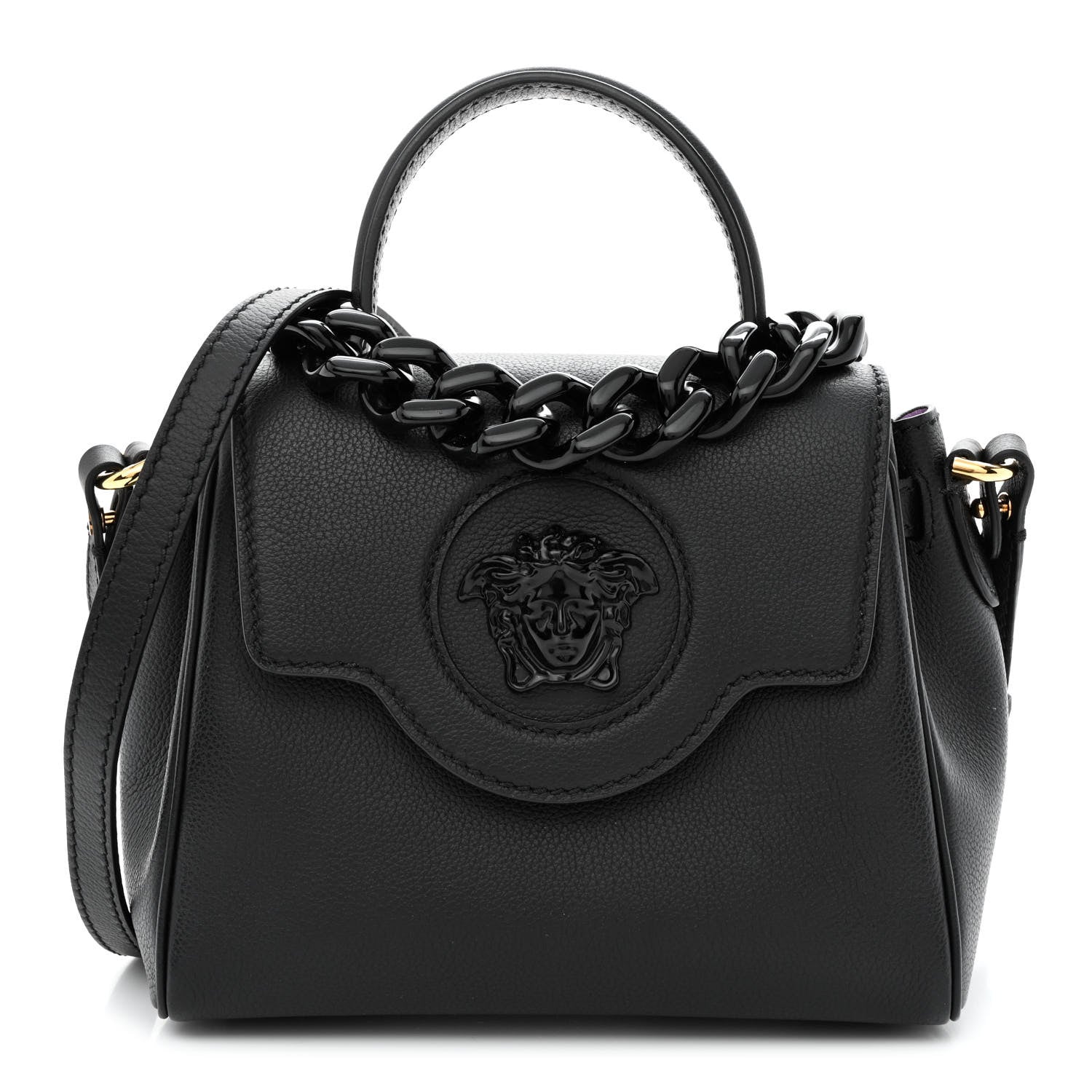 Versace Grained Calfskin Small La Medusa Top Handle Bag Black Lilac 1 of 10