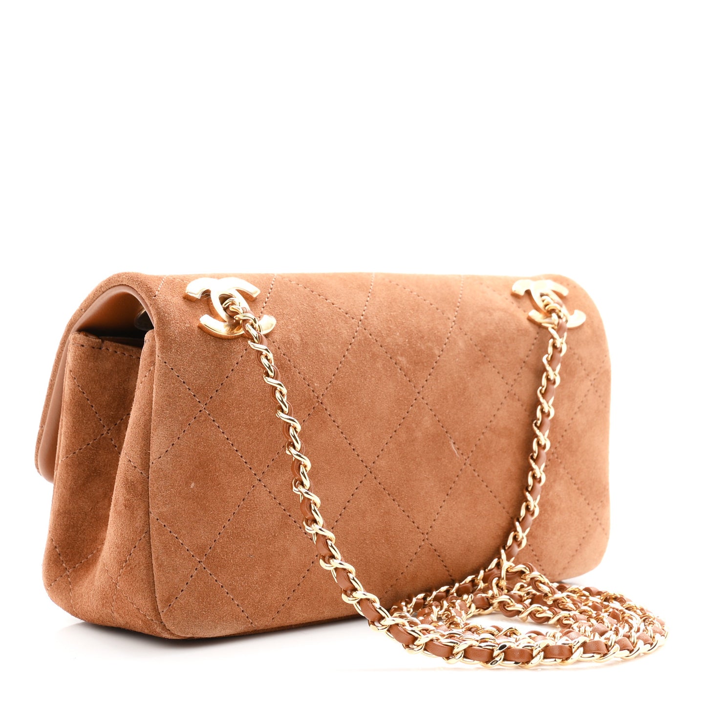 Suede Calfskin Quilted Small Eyes On You Flap Camel
