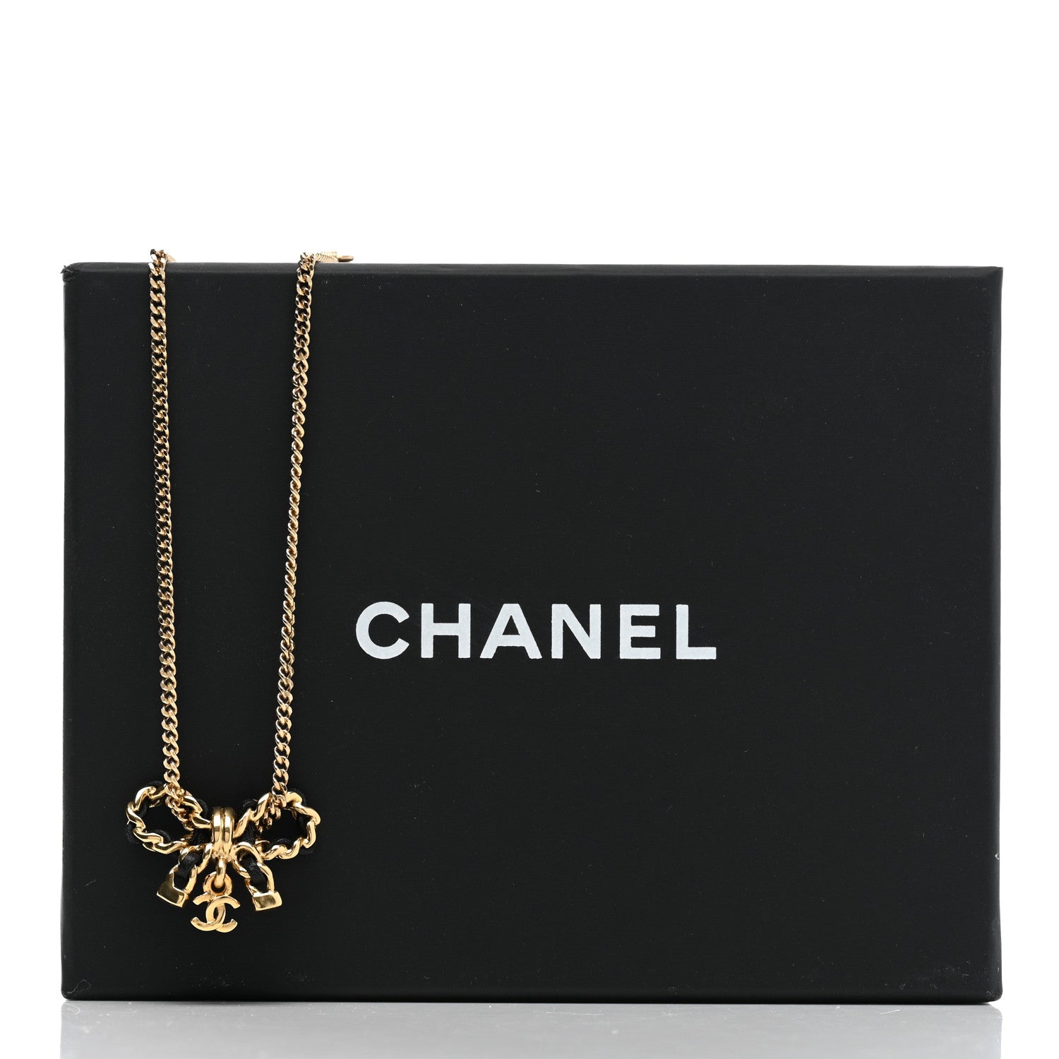 Chanel Metal Lambskin Chain CC Bow Necklace Black Gold 6 of 6