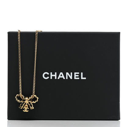 Chanel Metal Lambskin Chain CC Bow Necklace Black Gold 6 of 6