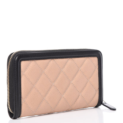 Chanel Caviar Quilted Small Filigree Zip Around Wallet Beige Black 3 of 9