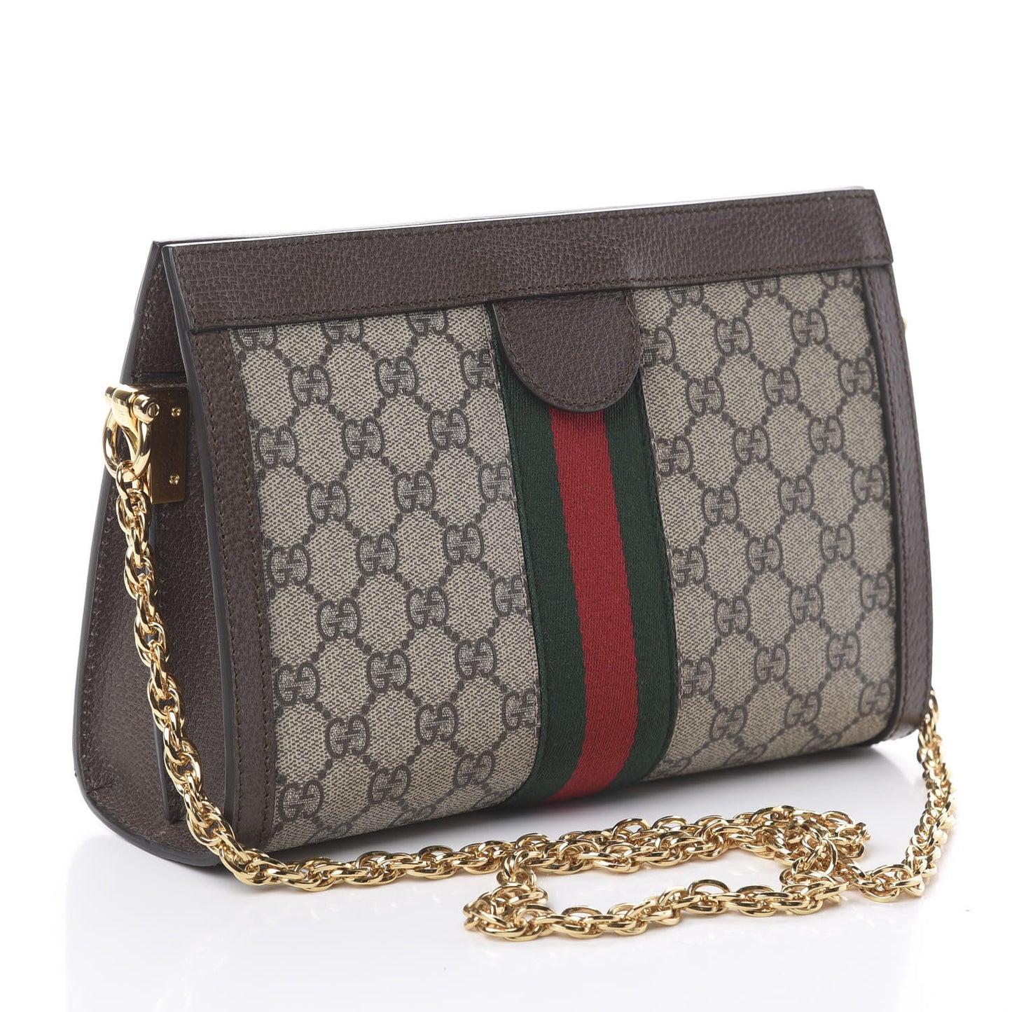 GG Supreme Monogram Web Small Ophidia Chain Shoulder Bag Brown