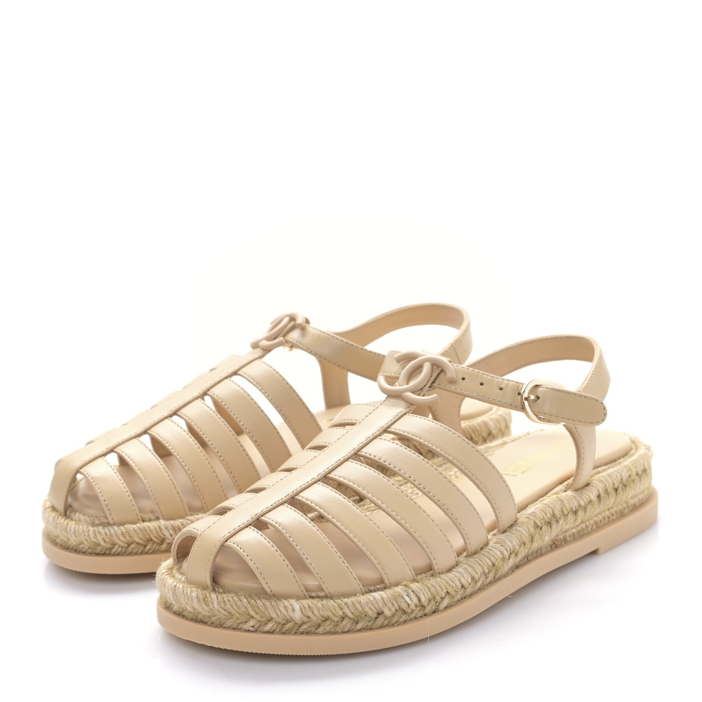 Lambskin Espadrille Sandals 37 Beige