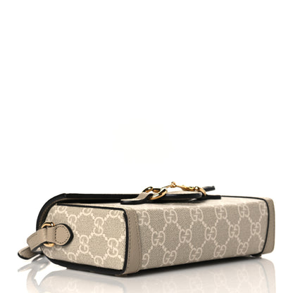 Gucci GG Supreme Monogram Textured Dollar Calfskin Mini Horsebit 1955 Shoulder Bag Beige Mystic White Oatmeal 3 of 10