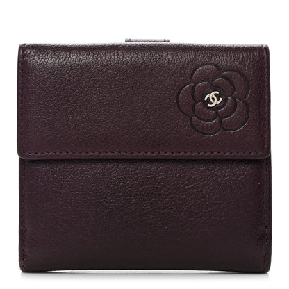 Chanel Glazed Goatskin Camellia Embossed French Flap Wallet Purple 1 of 9