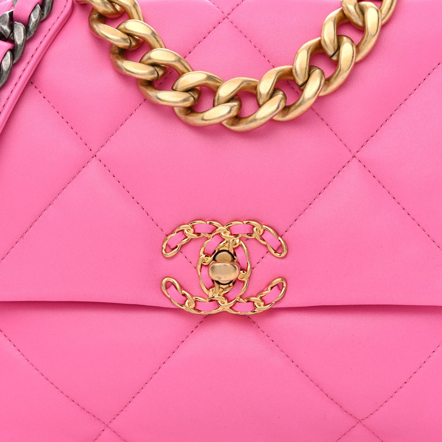 Lambskin Quilted Large Chanel 19 Flap Neon Pink