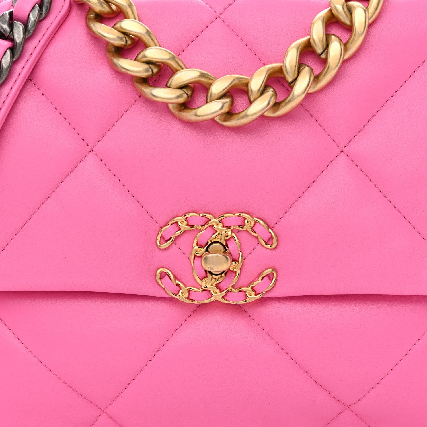 Chanel Lambskin Quilted Large Chanel 19 Flap Neon Pink 8 of 10