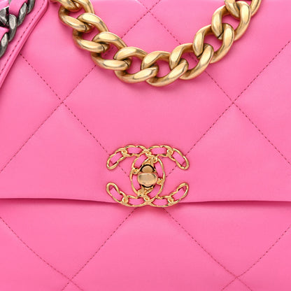 Chanel Lambskin Quilted Large Chanel 19 Flap Neon Pink 8 of 10