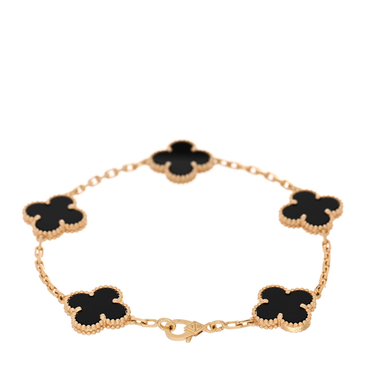 Van Cleef & Arpels 18K Yellow Gold Black Onyx 5 Motifs Vintage Alhambra Bracelet 2 of 4