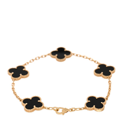 Van Cleef & Arpels 18K Yellow Gold Black Onyx 5 Motifs Vintage Alhambra Bracelet 2 of 4