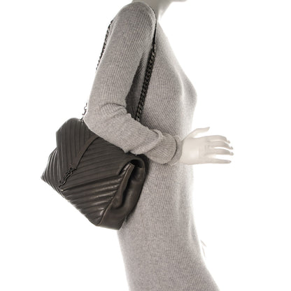 Saint Laurent Sheepskin Matelasse Chevron Monogram Large College Satchel Light Coal 2 of 7