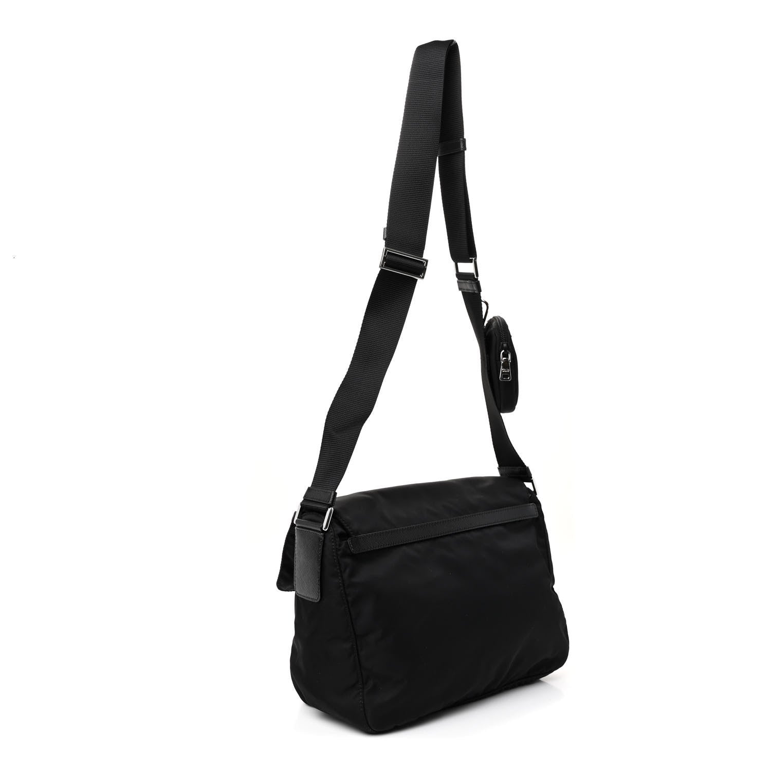 Prada Re-Nylon Vela Saffiano Pocket Double Buckle Messenger Shoulder Bag Black 3 of 9