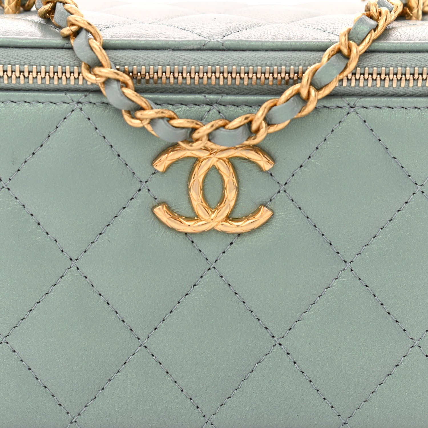 Chanel Metallic Lambskin Quilted Small CC Dynasty Vanity Case With Chain Grey 8 of 11