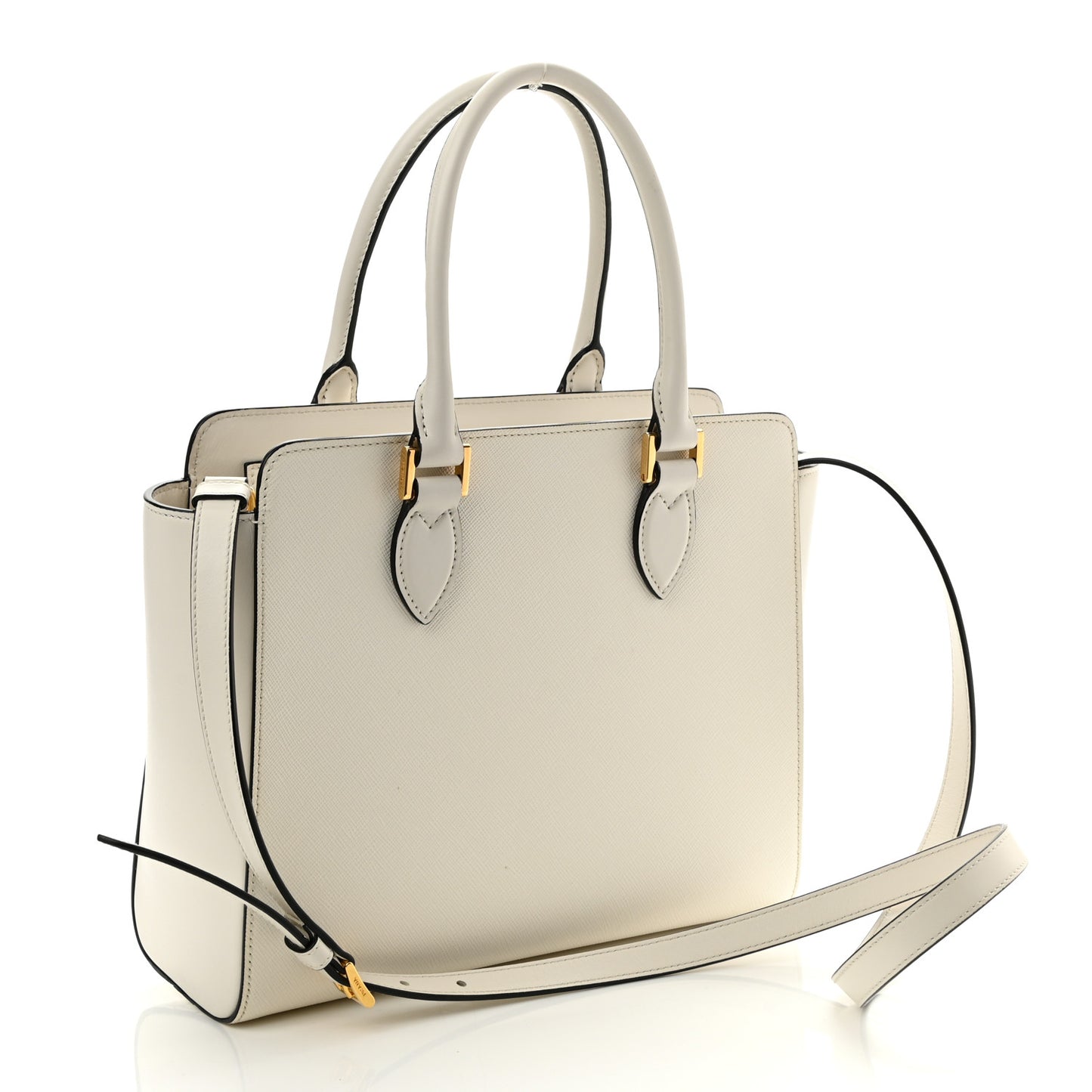 Saffiano Soft Calfskin Small Zippered Tote White