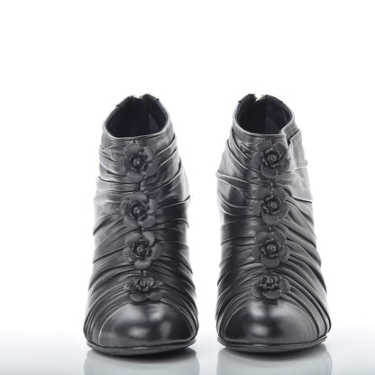 Chanel Calfskin Camellia Flowers Cap Toe Booties 36.5 Black 2 of 9