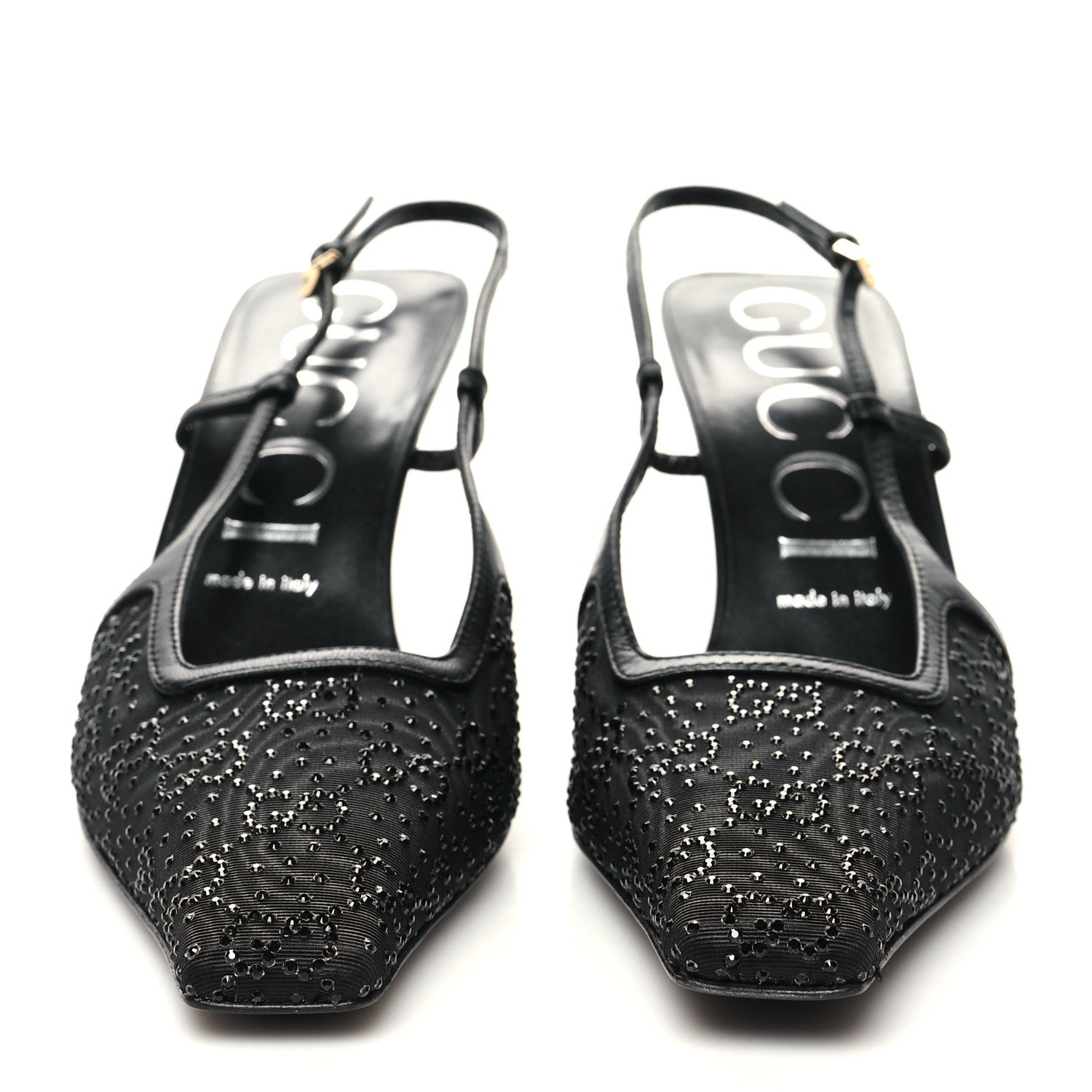 Gucci Moire Fabric Malaga Kid Crystal GG Monogram Square G 75mm Slingback Pumps 39 Black 2 of 7