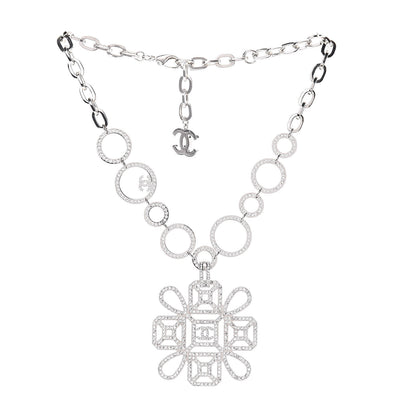 Chanel Crystal Strass Cross CC Necklace Silver 3 of 4