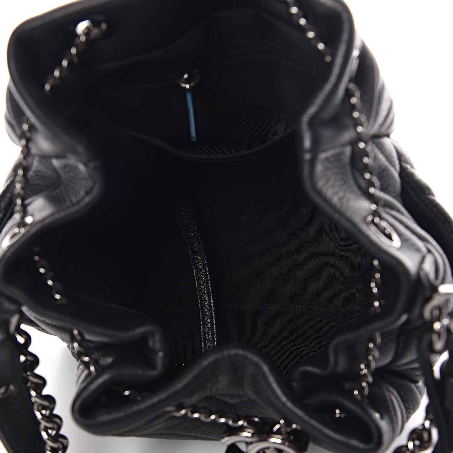 Deerskin Chevron Small CC Chain Bucket Bag Black
