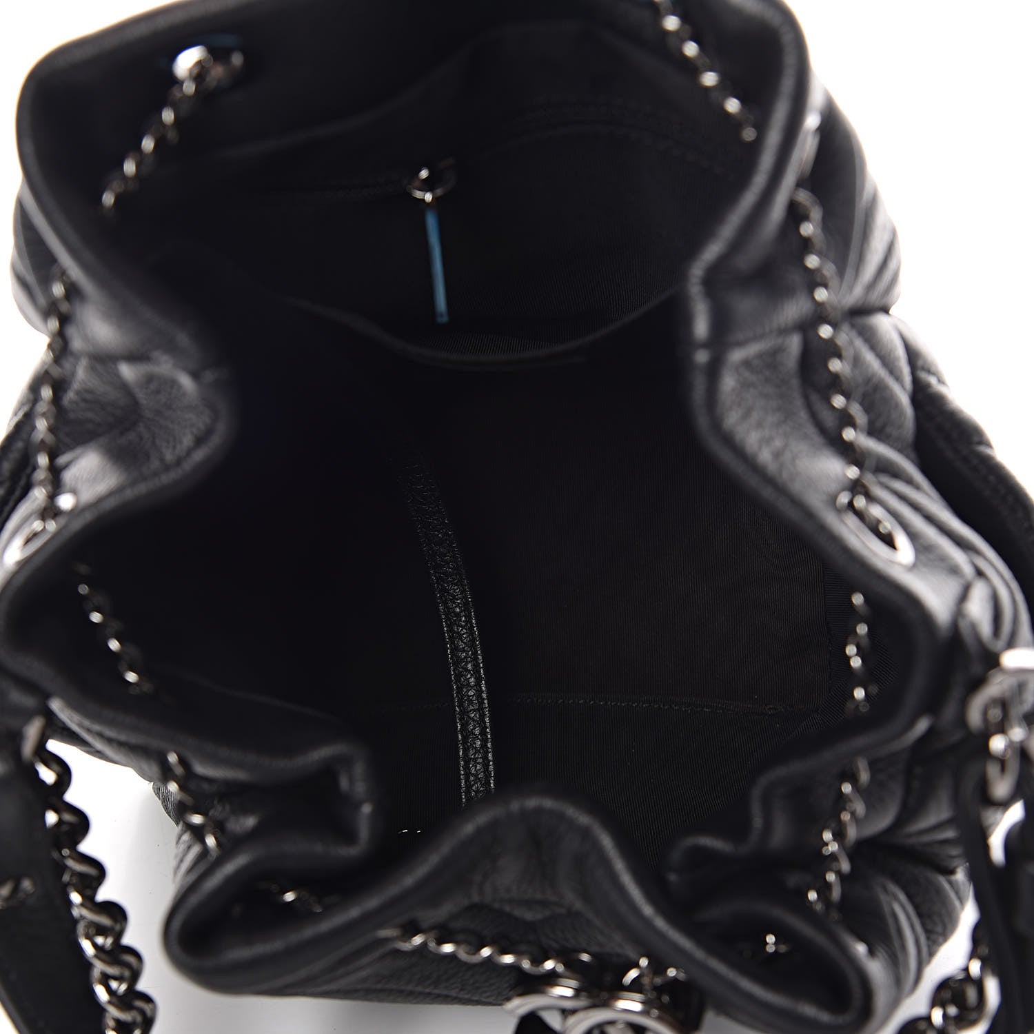 Chanel Deerskin Chevron Small CC Chain Bucket Bag Black 5 of 10