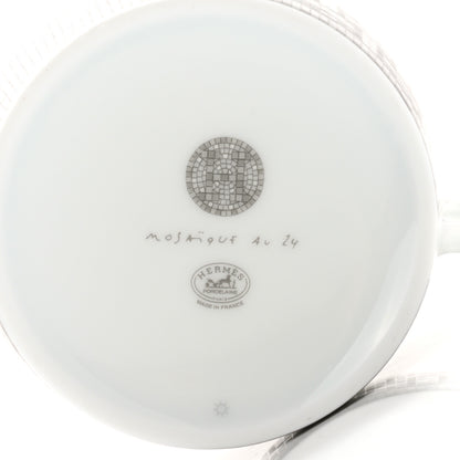 Hermes Porcelain Mosaique Au 24 Platine Tea Cup And Saucer Set Of 2 Platinum 7 of 8