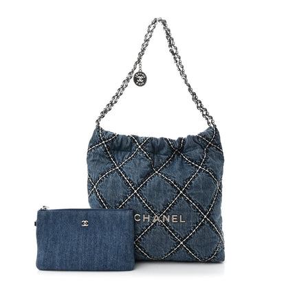 Chanel Denim Quilted Stitched Small Chanel 22 Blue 3 of 11