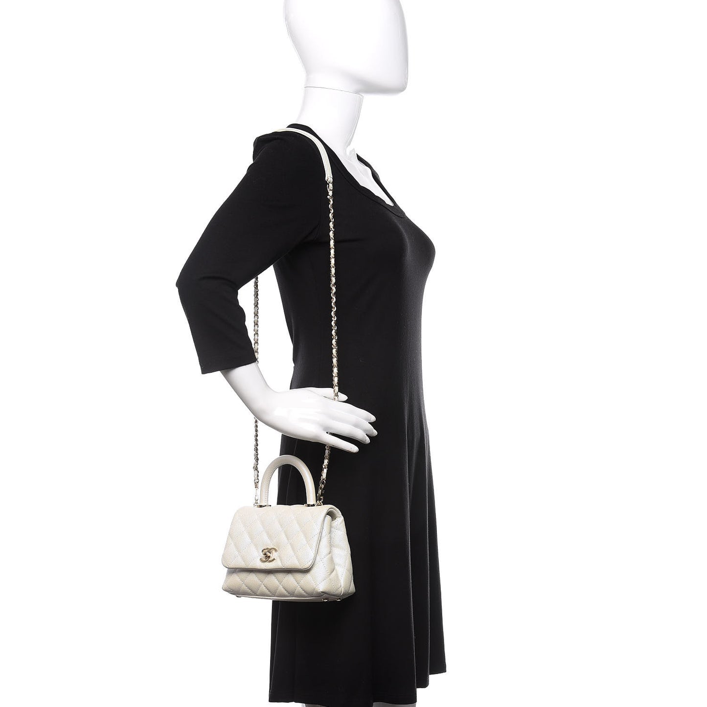 Iridescent Caviar Quilted Extra Mini Coco Handle Flap Ivory